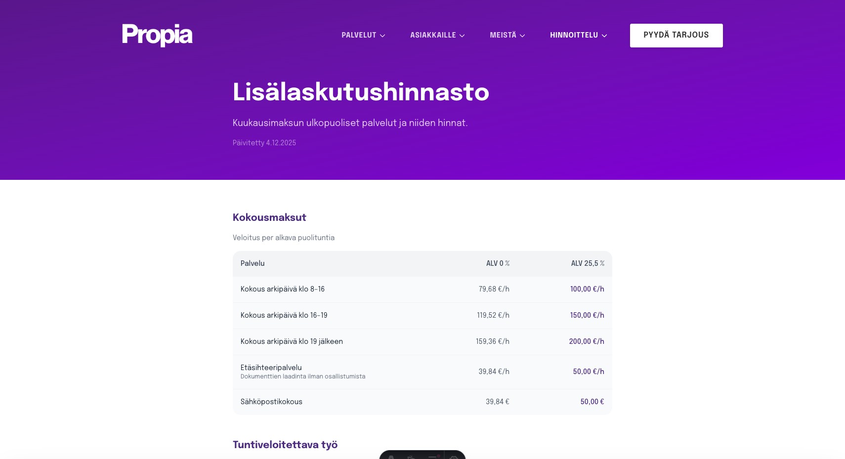 Lisälaskutushinnasto